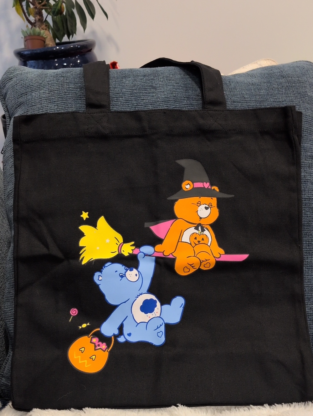 Black Halloween Care Bear Tote Bag